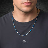 Blue Silver Tone Rice Chain – Stainless Steel, 24 inch (Men & Boys)