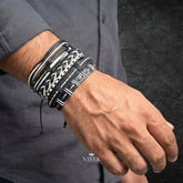 Monochrome Leather Bracelet Set – 6 Pcs, Adjustable (8 inch) (Men & Boys)