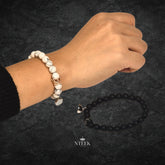 Dual Hearts Harmony Beads Bracelet – Natural Stone, Adjustable (Men & Boys)