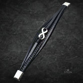 Infinite Rogue Leather Braided Bracelet – 25mm, Black, Stainless Steel Magnetic Buckle (8 inch)